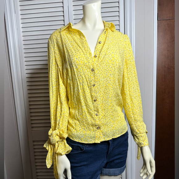 Anthropologie Maeve Blithe Sprinkle Print Collared Yellow Button Down Blouse - Picture 6 of 9
